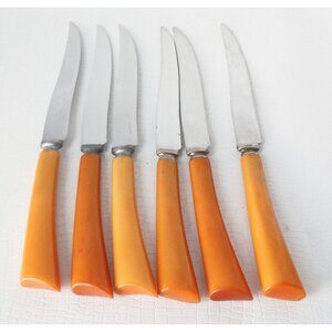 6 Bakelite Knives Butterscotch Mid Century Knife Flatware Cutlery Set 1950's  Lo